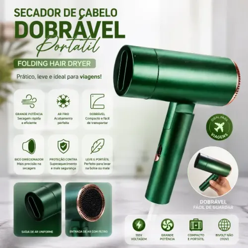 Secador de Cabelo Dobrável Portátil 110V Viagem Folding Hair Dryer BL-431