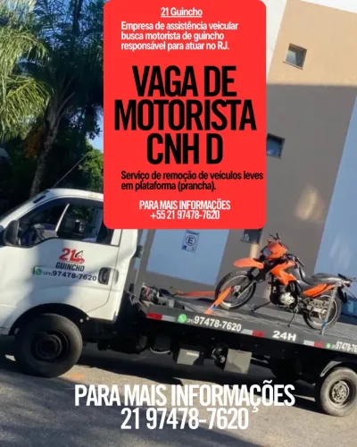 Motorista de Guincho CNH D - Prestador de Serviço