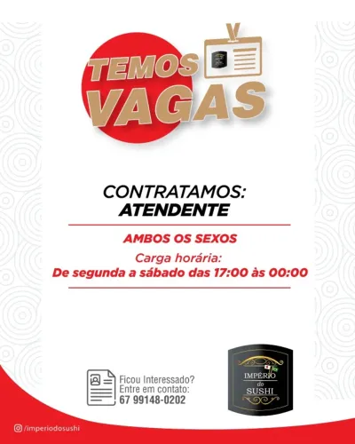 Vaga para atendente de Restautante 