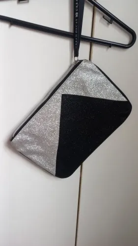 Clunch Bolsa de mão para festa com brilho preto e prata
