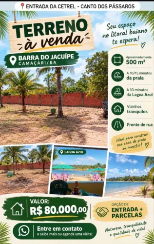 VENDA ENTRADA+PARCELAS Terreno em Barra de Jacuipe 