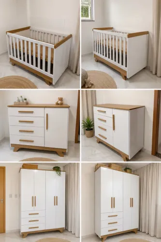 Quarto Completo Jolie Retrô 100% MDF - Nunca Usado | Guarda-Roupa + Cômoda + Berço
