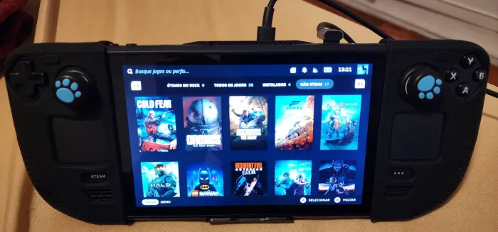 Steam deck 1tb + cartão sd 512gb com grip e case original