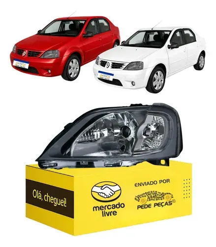 Farol Renault Logan 2007 2008 2009 2010 Máscara Cinza Le Esquerdo/motorista