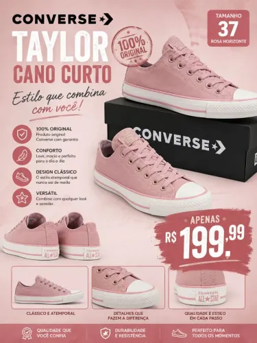 Tênis Converse Taylor Cano Curto TAM 37 LACRADO 100% Original