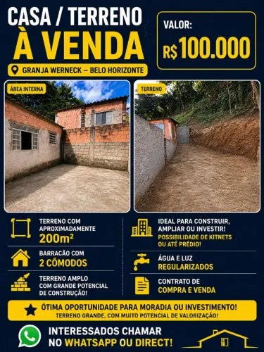 Casa com lote amplo a venda - Granja Verneck Belo Horizonte 