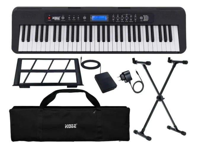 Kit Teclado Musical Kobe Kb-300 Teclas Sensíveis Completo