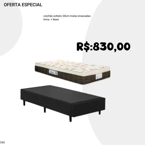 Base solteiro corino ( 3 cores ) + colchão Solteiro Molas ensacadas 30cm pague na entrega