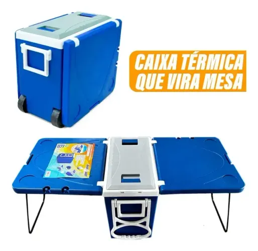 CAIXA TÉRMICA MULTIFUNCIONAL 3 EM 1 32 LITROS COM MESA E RODAS