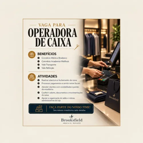 Seleção Para operadora de Caixa - Loja Brooksfield Aracaju-SE