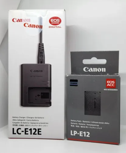 Carregador e bateria Canon LP-e12 Originais para câmeras M200/M50 Mk2/SL1/EOS M