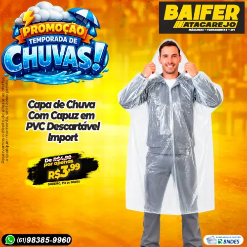 Capa de Chuva Com Capuz em PVC Descartável Import