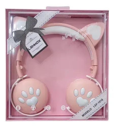 Fone de ouvido Bluetooth orelha gatinho infantil Led sem fio