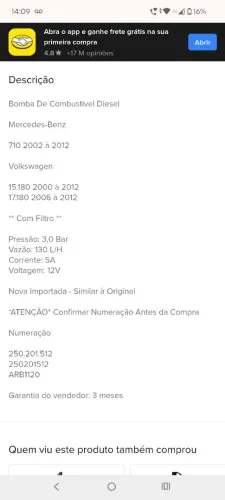 Filtro de óleo para Mercedinha 710 Novo!