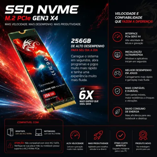 SSD NVME 256GB E ALTA VELOCIDADE.
