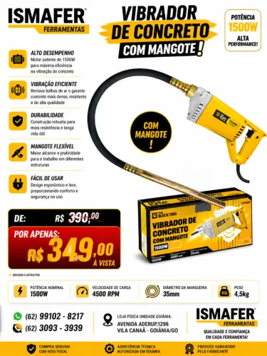 Kit Vibrador Concreto 1500w Com Mangote Mangueira 1,45mx35mm Tvc650 The Black Tools