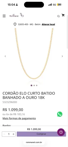 Cordão rommanel 60cm
