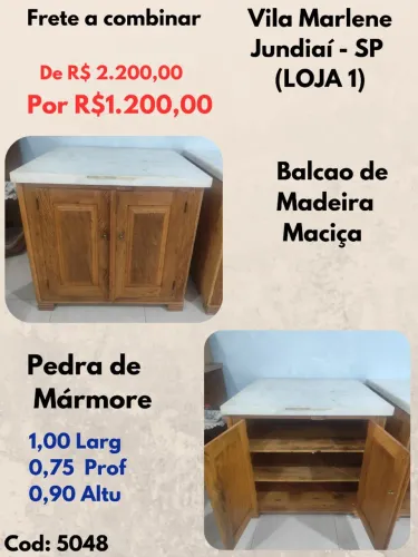 Balcão de Madeira Maciça Pedra de Mármore