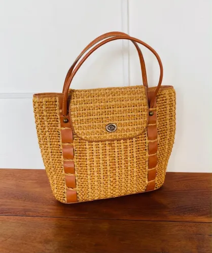 Bolsa Vintage Anos 70 Palha e Couro - Impecável