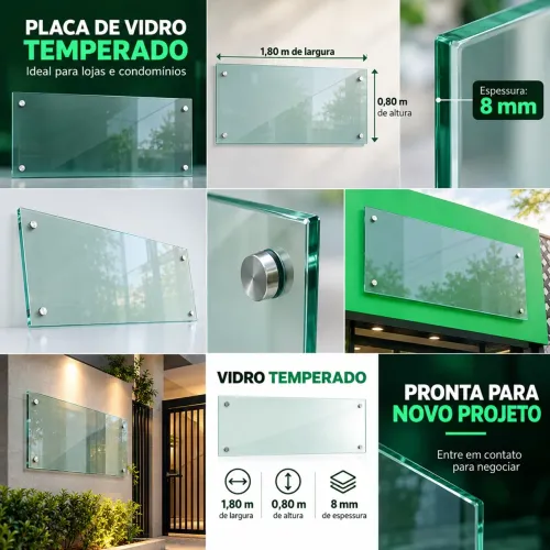 PLACA DE VIDRO TEMPERADO 1,80 × 0,80 m × 8 mm | LOJAS E CONDOMÍNIOS