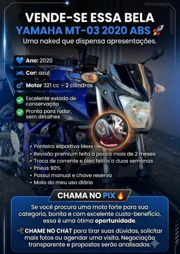 Yamaha MT-03 321cc 2020/ABS com ponteira esportiva