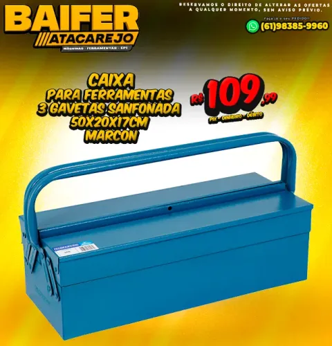 Caixa Para Ferramentas 3 Gavetas Sanfonada 50x20x17cm Marcon