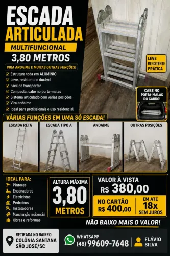 Escada Articulada Multifuncional 3,80m Alumínio Vira Andaime