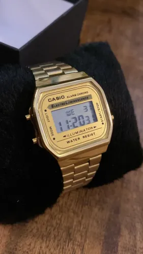 Relógio Casio Vintage A168WG-9 Unissex Pulseira e Caixa tom dourado Unissex
