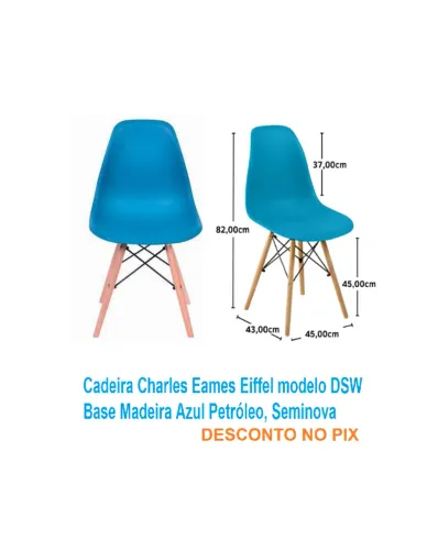 Cadeira Charles Eames Eiffel modelo DSW Base Madeira Azul Petróleo, Seminova