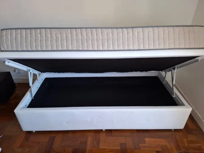 Cama box baú solteiro com colchão