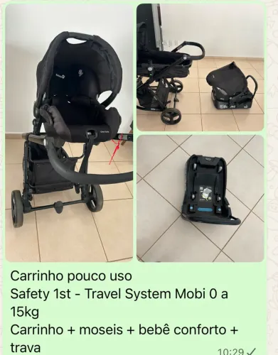 Carrinho bebê + bebê conforto + base bebê conforto 