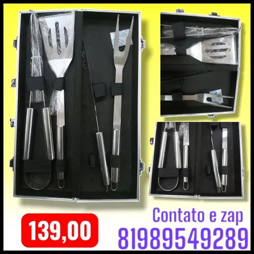 Kit Churrasco Inox Com Maleta 4 Peças 