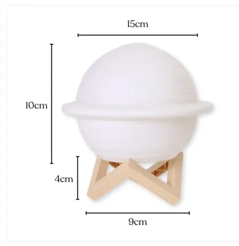 Luminária Abajur Saturno 3D A Pilha Com Suporte 15cm