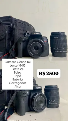 Câmera Canon T6i + 2 lentes + bolsa + bateria + carregador + tripé + alça