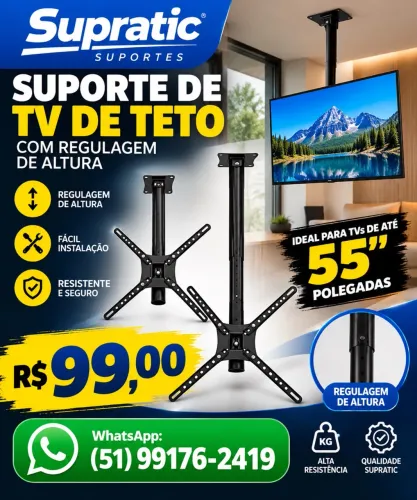 Suporte de Teto para TV até 55 Polegadas Supratic Regulável