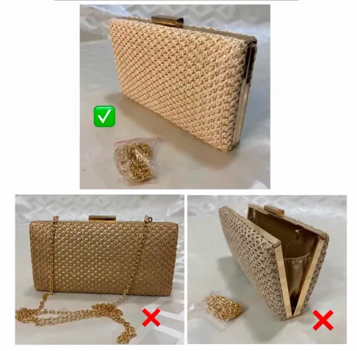 Bolsa Clutch Palha Rattan com Alça Corrente Dourada Festa