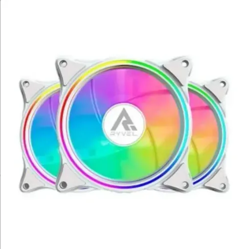 KIT FANS 120MM RYVEL 3 FANS BRANCO + CONTROLADORA