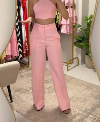 Calça Pantalona Rosa tamanho P Poliéster 