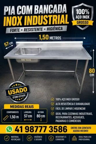 PIA INOX INDUSTRIAL COM BANCADA. 100% INOX SEMI NOVO