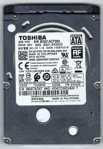 Hd Disco Rígido Interno Toshiba 500gb Mq01acf050 Sata 2,5 Hd Para Notebook