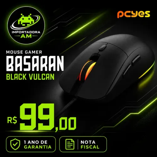 Mouse Gamer PCYes Basaran Black Vulcan RGB 12400 DPI 6 Botões