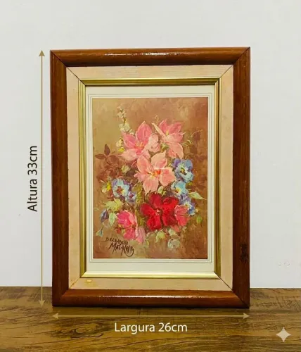Quadro Decorativo Vintage Arranjo De Flores Com Moldura 33x26