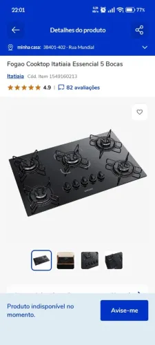Fogão Cooktop 5 bocas