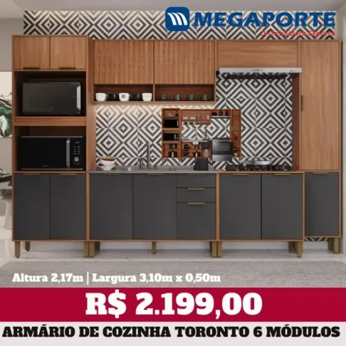 Armário de Cozinha 6 Módulos Balcão com Tampo (NOVO) Entrega Grátis!