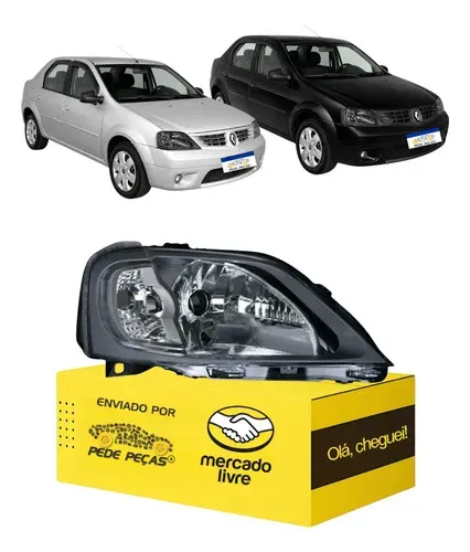 Farol Direito Renault Logan 2007 2008 09 2010 Máscara Cinza Direito/passageiro