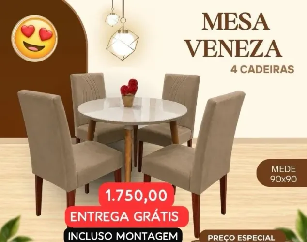 Conjuntos de Mesa de Vidro+ Cadeiras Elegantes (Entrega Grátis)