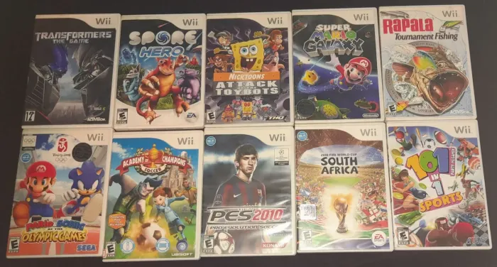Kit Lote com 10 jogos para Nintendo Wii - Super Mario Galaxy, Pes, Spore, Transformers