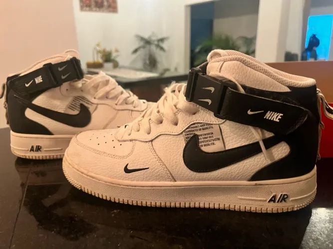 tênis nike air force 1 mid utility branco preto 41
