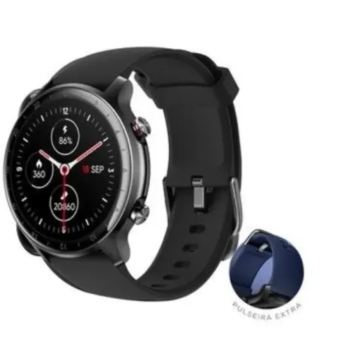 SmartWatch Husky Sports 700 GPS, Preto, Pulseira Extra Azul Marinho, Com GPS