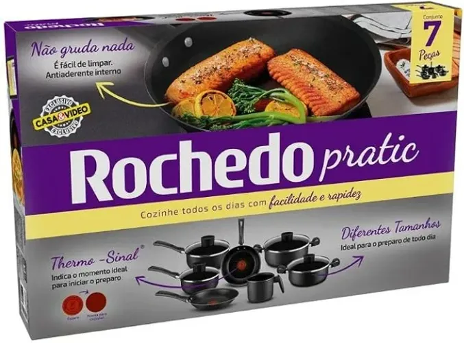 Conjunto de Panelas 7 Peças Antiaderente Rochedo Pratic Cinza